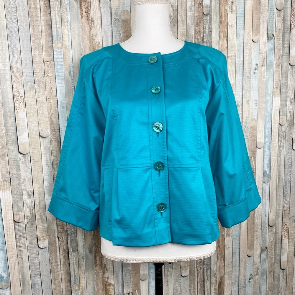 Escada 34‎ 4 Teal Cotton Twill Swing Jacket Blazer